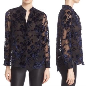 Beautiful Velvet, Floral Embroidered Burn Out Long Sleeve Textured Blouse